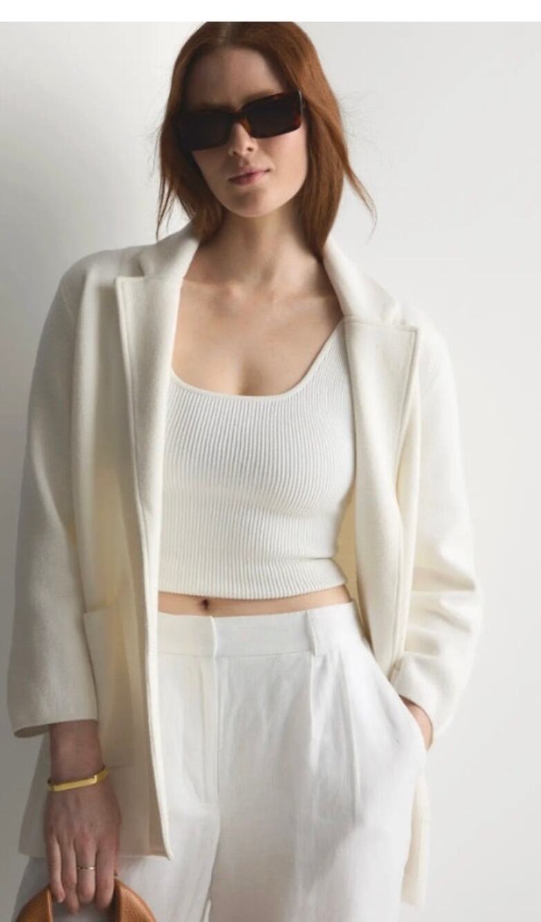 New! Quince Wm's 100% Organic Cotton Knit Blazer White Large Beseller NWT #32